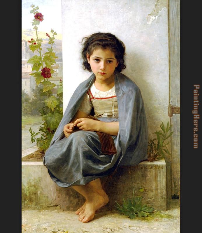 The Little Knitter painting - William Bouguereau The Little Knitter art painting